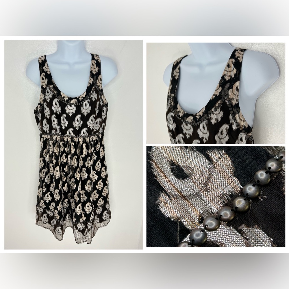 Free‎ People Black Metallic Dress Size 4 Cocktail Boho Holiday Party Y2K